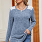 Eyelet Ribbed Round Neck Long Sleeve T-Shirt