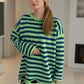 Distressed Striped Round Neck Long Sleeve Sweater