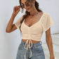 Drawstring Short Sleeve Crop Top