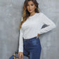 Eyelet Round Neck Long Sleeve Top