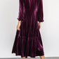 V-Neck Long Sleeve Midi Velvet Dress