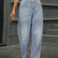 Half Elastic Waist Straight Leg Jeans