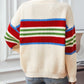 Contrast Stripes Round Neck Long Sleeve Sweater