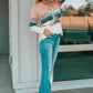 Geometric Round Neck Long Sleeve T-Shirt