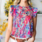 Abstract Print Ruffle Shoulder Top