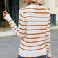 Striped Johnny Collar Long Sleeve Sweater