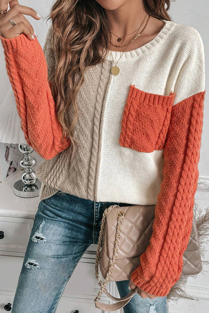 Color Block Round Neck Long Sleeve Sweater - Michelle Francisco
