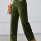 Drawstring Mid-Rise Waist Straight Cargo Jeans