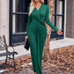 Slit Twisted Surplice Long Sleeve Dress