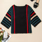 Striped Boat Neck Three-Quarter Sleeve Knit Top