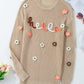 HELLO Flower Round Neck Long Sleeve Sweater