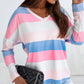 Color Block V-Neck Long Sleeve T-Shirt