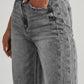 Raw Hem Wide Leg Jeans with Pockets