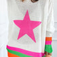 Star Contrast Round Neck Long Sleeve Knit Top