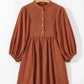 Corduroy Quarter Snap Three-Quarter Sleeve Dress