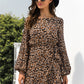 Animal Print Round Neck Balloon Sleeve Mini Dress