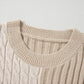 Cable-Knit Color Block Round Neck Sweater