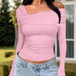 Ruched One Shoulder Long Sleeve T-Shirt