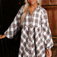 Full Size Plaid Collared Neck Balloon Sleeve Mini Shirt Dress