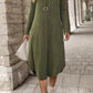 Ribbed Curved Hem Round Neck Long Sleeve Dress