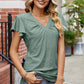 Eyelet V-Neck Flutter Sleeve T-Shirt