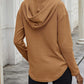 Drawstring Waffle Knit Long Sleeve Hooded Top