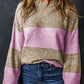 Color Block Round Neck Long Sleeve Sweater
