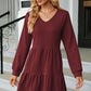 V-Neck Long Sleeve Mini Dress