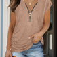 Full Size Half Zip Cap Sleeve T-Shirt