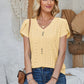 Decorative Button Eyelet V-Neck Short Sleeve T-Shirt