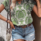 Cutout Printed Short Sleeve Blouse