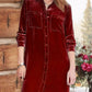 High-Low Button Up Long Sleeve Knee Length Dress