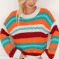 Contrast Striped Round Neck Long Sleeve Sweater