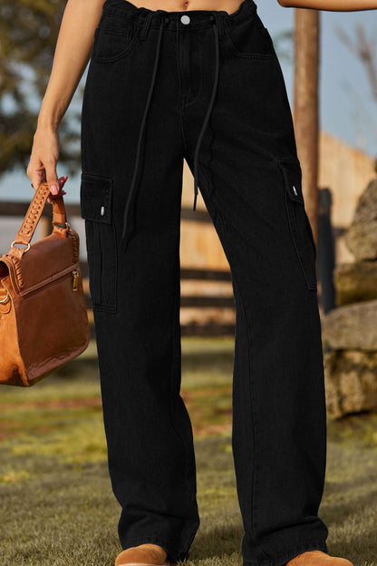 Loose Fit Drawstring Jeans with Pocket - Michelle Francisco