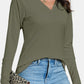 Decorative Button V-Neck Long Sleeve T-Shirt