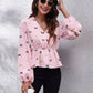 Printed V-Neck Long Sleeve Blouse