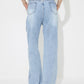 Flower High Rise Straight Leg Jeans with Pockets