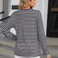 Striped Notched Long Sleeve T-Shirt