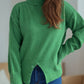 Front Slit Decorative Button Turtleneck Sweater