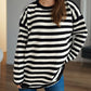 Distressed Striped Round Neck Long Sleeve Sweater