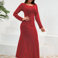 Ruched Round Neck Long Sleeve Dress