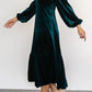 V-Neck Long Sleeve Midi Velvet Dress