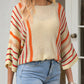 Striped Boat Neck Three-Quarter Sleeve Knit Top