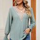 Eyelet V-Neck Flounce Sleeve T-Shirt