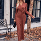 Slit Twisted Surplice Long Sleeve Dress