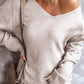 Exposed Seam Fringe Hem V-Neck Long Sleeve Sweater