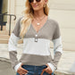 Contrast V-Neck Long Sleeve T-Shirt