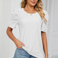 Eyelet Round Neck Puff Sleeve T-Shirt