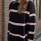 Contrast Stripes Round Neck Long Sleeve Sweater