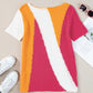 Color Block Round Neck Short Sleeve Knit Top